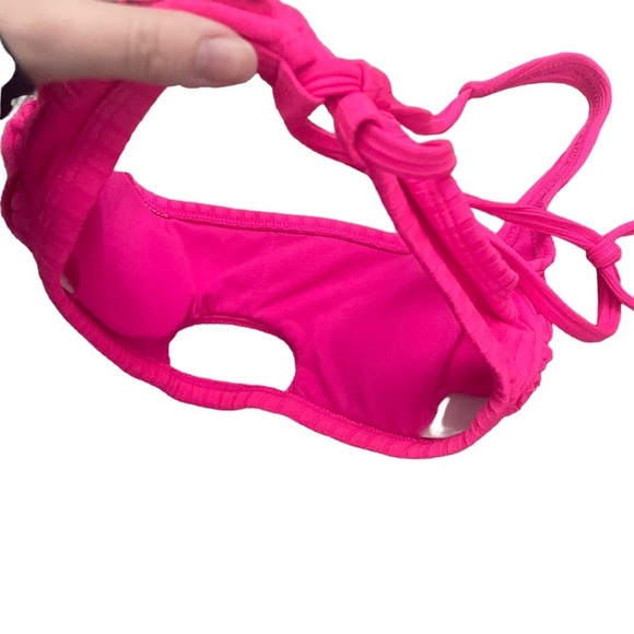 XHILARATION Bright Hot Pink Ribbed Square Neck Key Hole Cutout Summer Bikini Top - Picture 7 of 10